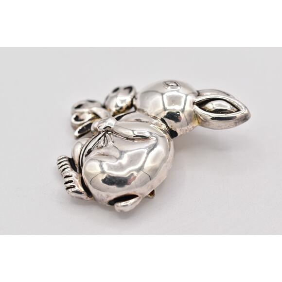 MJ Vintage Easter Bunny Rabbit Pin Brooch Pendant Big Heavy Chunky Signed BinBP - Picture 5 of 12